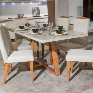 Mesa Mara 179cm x 89cm c/ Vidro Natural/Off-White Provincia 1